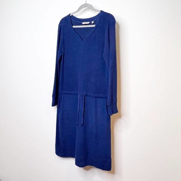 Soft Surroundings Easy Living Blue Fuzzy V Neck Long Sleeve Sweater Dress Size S - Picture 2 of 8